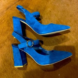 Bleecker and Bond Blue suede pumps